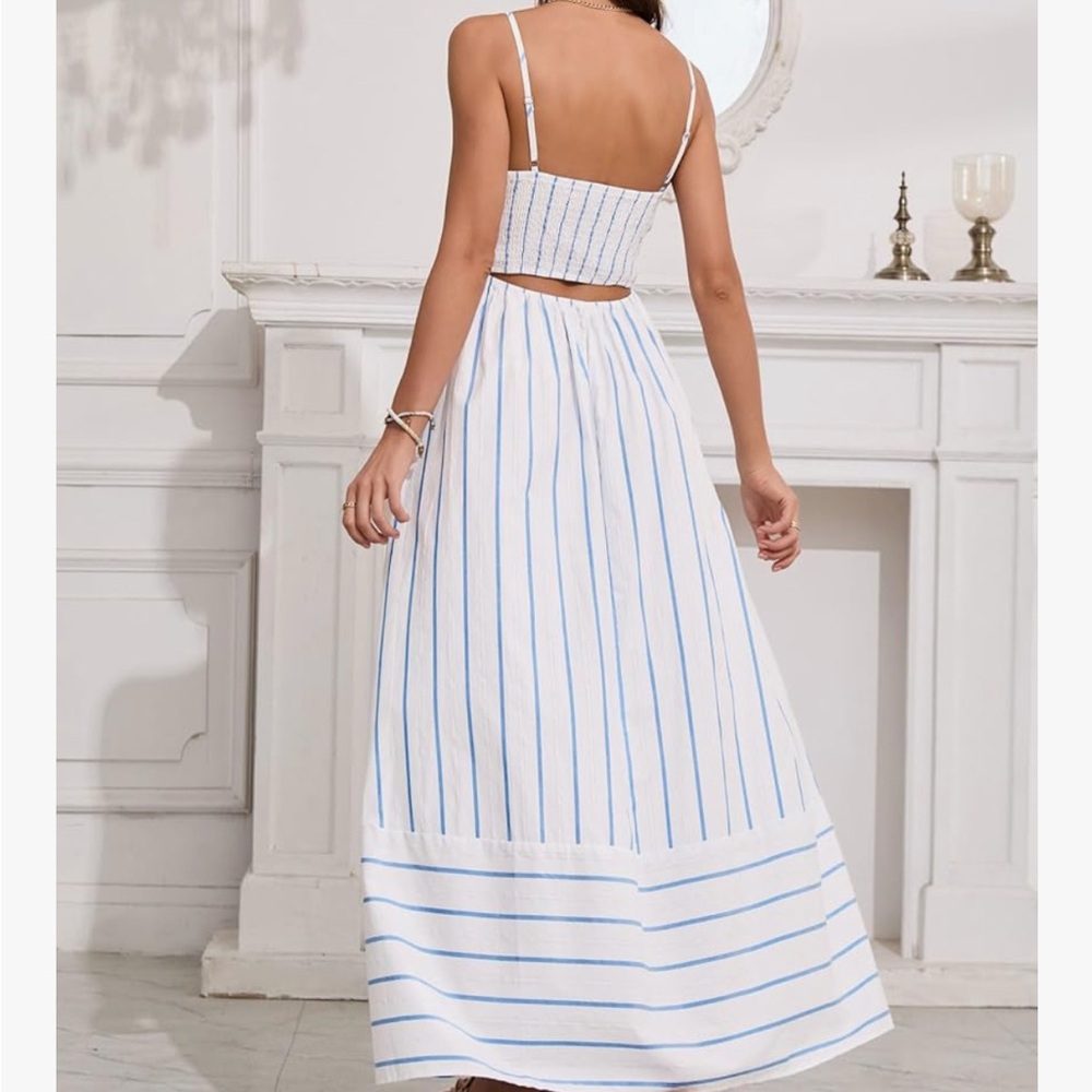 Blue and White Striped Maxi Skirt